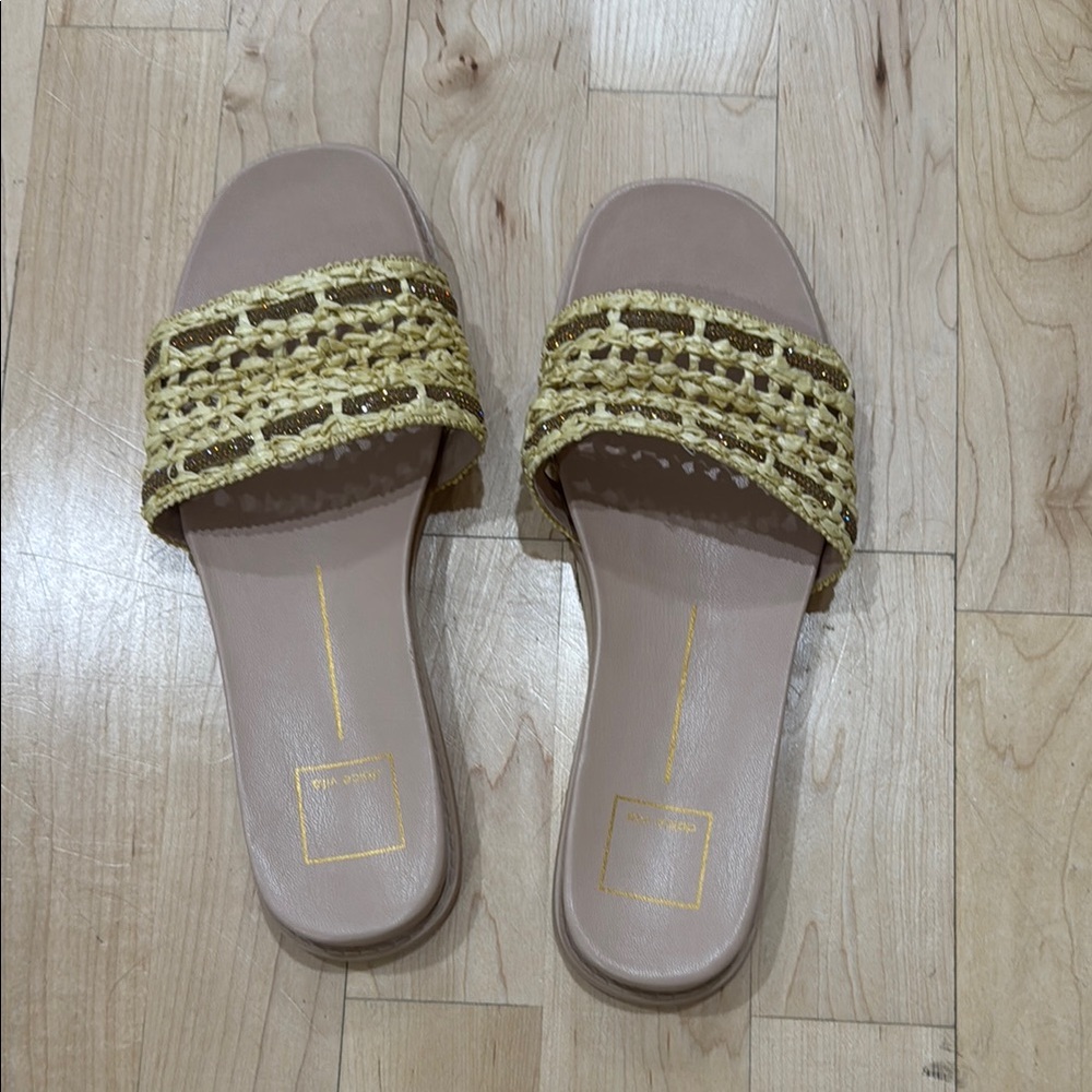 Dolce Vita Cream and Gold Sandals with Woven Design